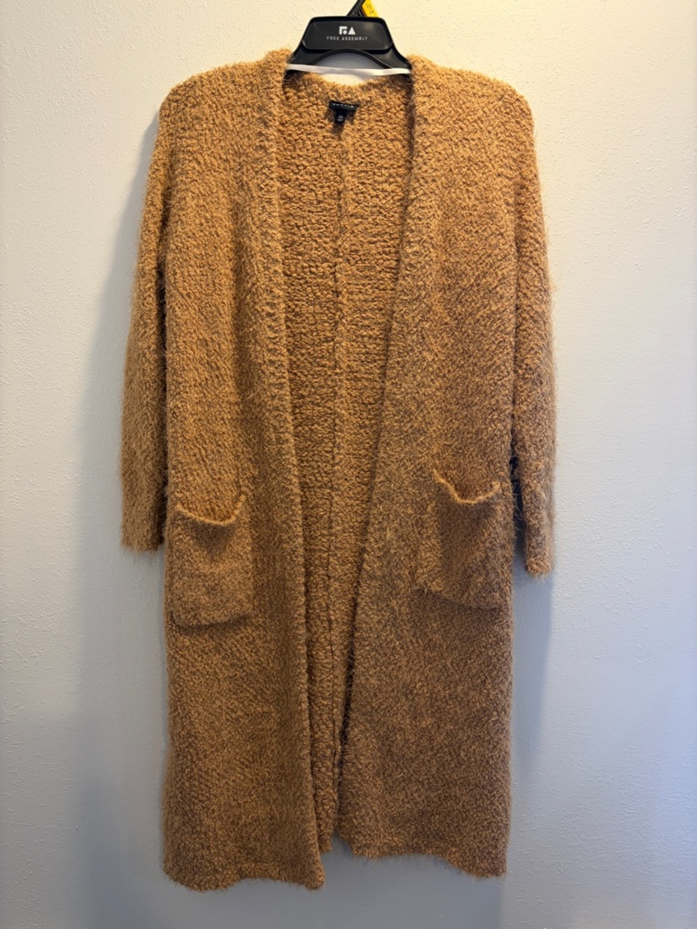 Cozy Long Open-Front Fuzzy Cardigan - Camel